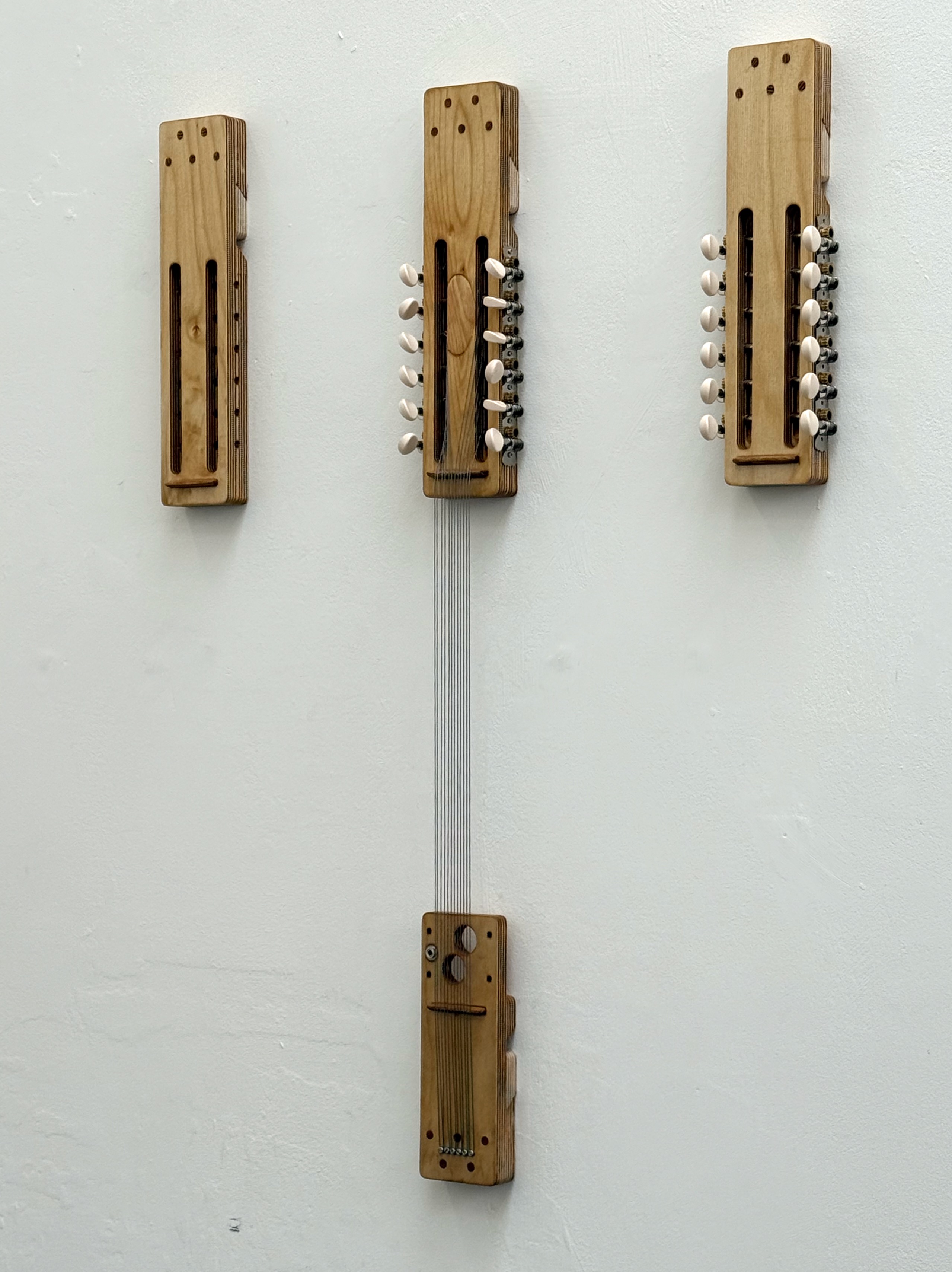Twelve-String Resonator by Noah Berrie — plywood, electronics, piano wire, 2025